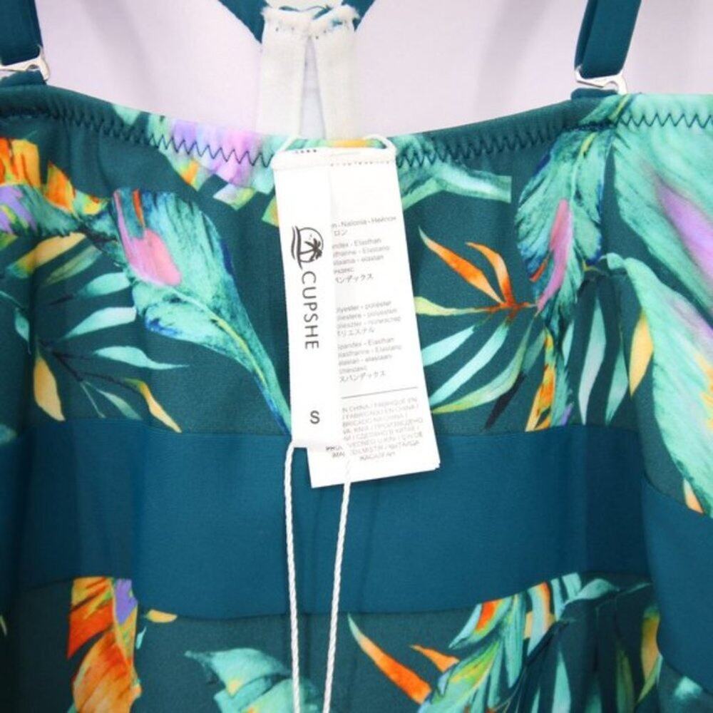 Cupshe Palm Print Green Padded One Piece Swimsuit NWT Tropical Beach Size Small - Picture 5 of 8
